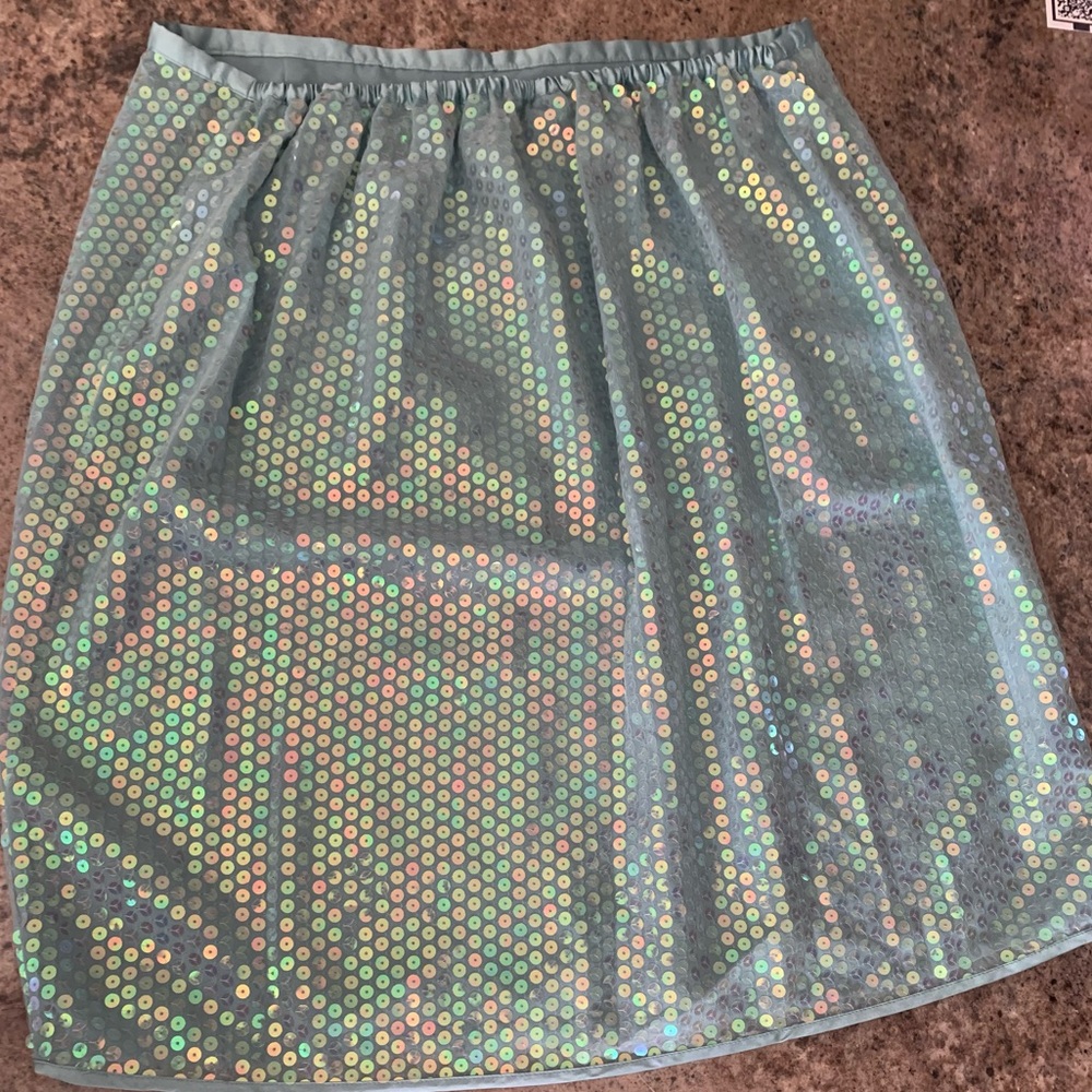 Vintage Mint Green Iridescent Sequin Knee Skirt Venezia Mermaid Vibe Aqua Sheen - Picture 8 of 12